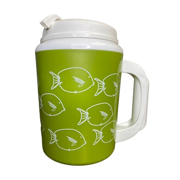 Retro Thermo Serv Large Insulated Travel Mug Avocado Green Tropical Fish Cartoon - Picture 1 of 9